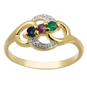 Picture of Golden Three Stone Multicolor Ring